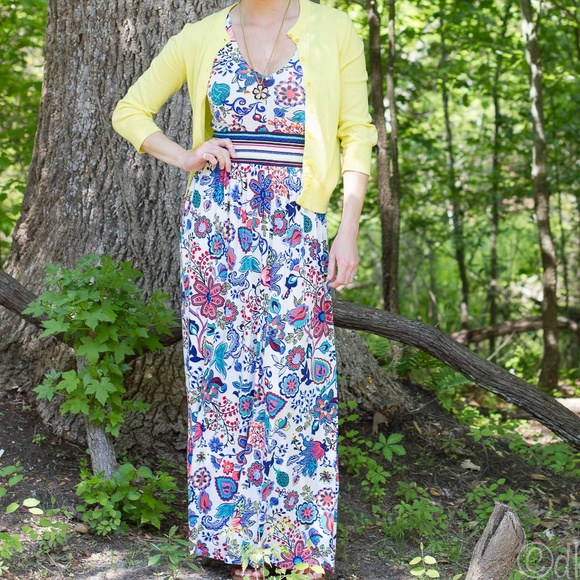 MILLY FOR DESIGNATION Dress Maxi Empire Waist Bohemian Blue Floral Small - Picture 5 of 7